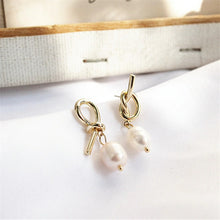 Load image into Gallery viewer, Gold Knot Pearl Earrings
