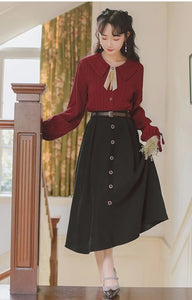 Retro Style A-Line Pleated Skirt With Belt