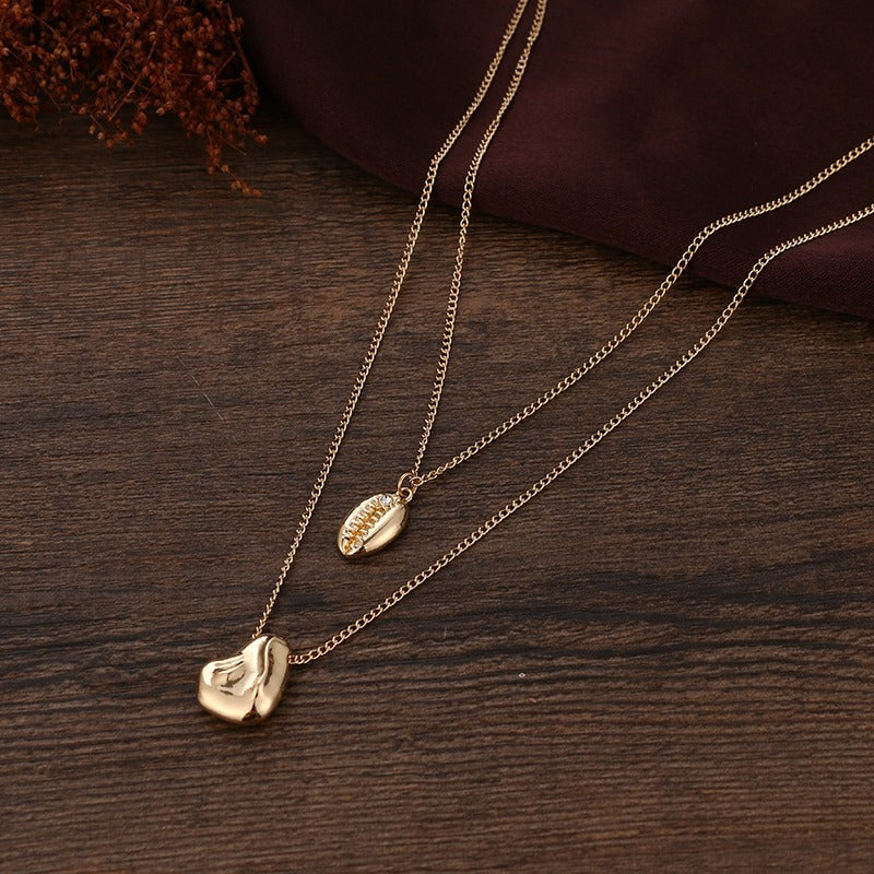 Gold Nugget Shell Pendant Layered Necklace