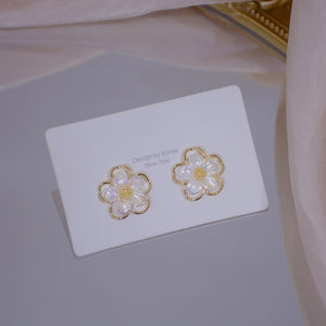 White Japanese Anemone Flower Earrings