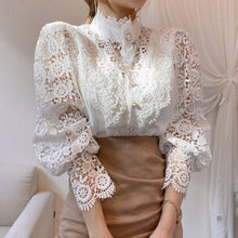 Load image into Gallery viewer, Floral Lace Stand Collar Blouse