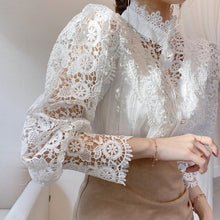 Load image into Gallery viewer, Floral Lace Stand Collar Blouse
