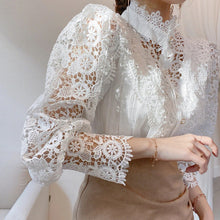 Load image into Gallery viewer, Floral Lace Stand Collar Blouse