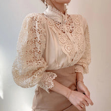 Load image into Gallery viewer, Floral Lace Stand Collar Blouse