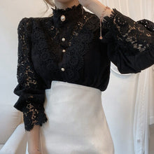 Load image into Gallery viewer, Floral Lace Stand Collar Blouse