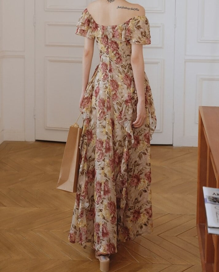 French Floral Floor Length Dress