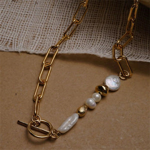 Irregular Pearl Gold Ring Necklace