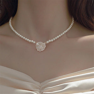 Silver Rose Pearl Necklace