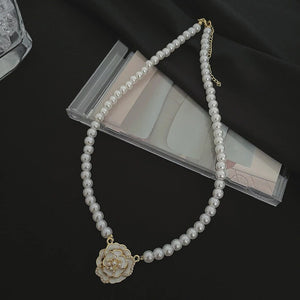 Silver Rose Pearl Necklace
