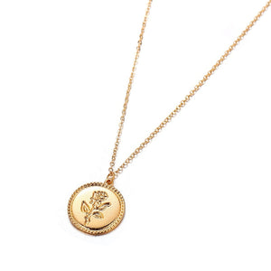 Gold Rose Coin Pendant Necklace