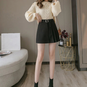 Casual Mini A-line Skirt with Belt