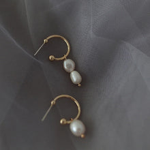 Load image into Gallery viewer, Gold Hoop Pearl Drop Earrings
