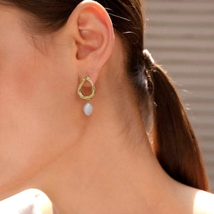 Asymmetrical Gold Pearl Drop Earrings