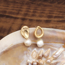 Load image into Gallery viewer, Asymmetrical Gold Pearl Drop Earrings
