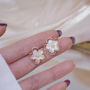 White Japanese Anemone Flower Earrings