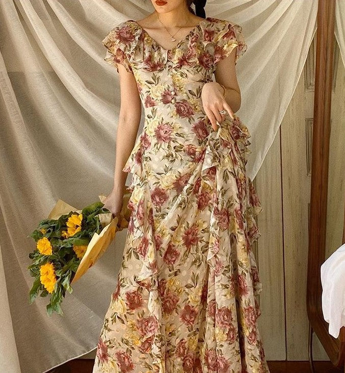 French Floral Floor Length Dress French Floral Floor Length Dress