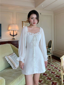 French Vintage Mini White Dress