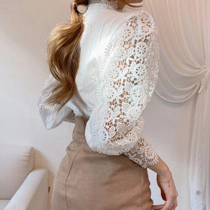 Floral Lace Stand Collar Blouse