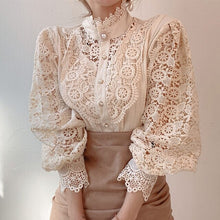 Load image into Gallery viewer, Floral Lace Stand Collar Blouse
