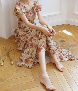 French Floral Floor Length Dress